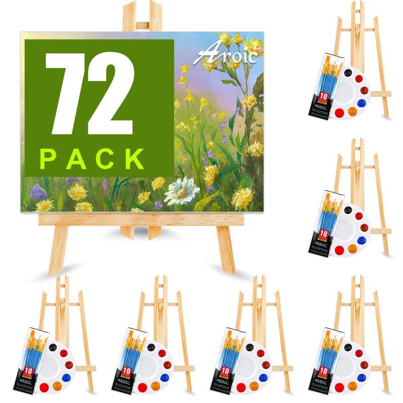 Photo 1 of AROIC 72 PCS Professional Painting Set with Easels, 6 PCS Wood Easels,6 Packs of 60 Brushes with Nylon Brush Head and 6 pcs Palettes, Painting Supplies kit for Kids & Adults to Painting Party***NO BRUSHES***