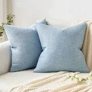 Photo 1 of  Pack of 2 Decorative Throw Pillow Covers Farmhouse Linen Burlap Square Solid Spring Throw Cushion Cover Pillowcase for Sofa Couch 25x25 Inch 60x60 cm Light Blue