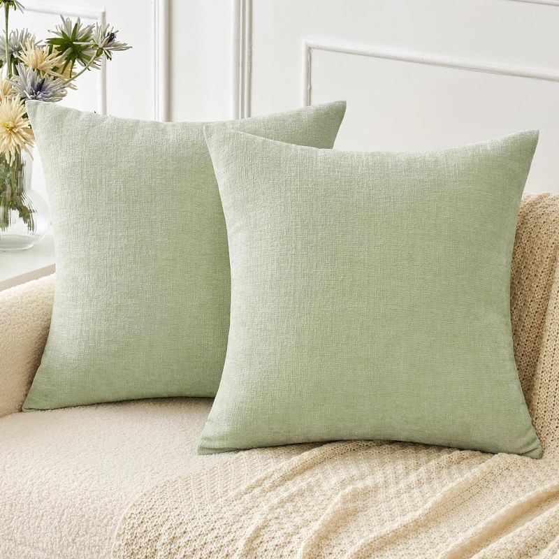 Photo 1 of MIULEE Pack of 2 Spring Light Green Couch Throw Pillow Covers 18x18 Inch Soft Chenille Pillow Covers for Sofa Living Room Solid Dyed Pillow Cases