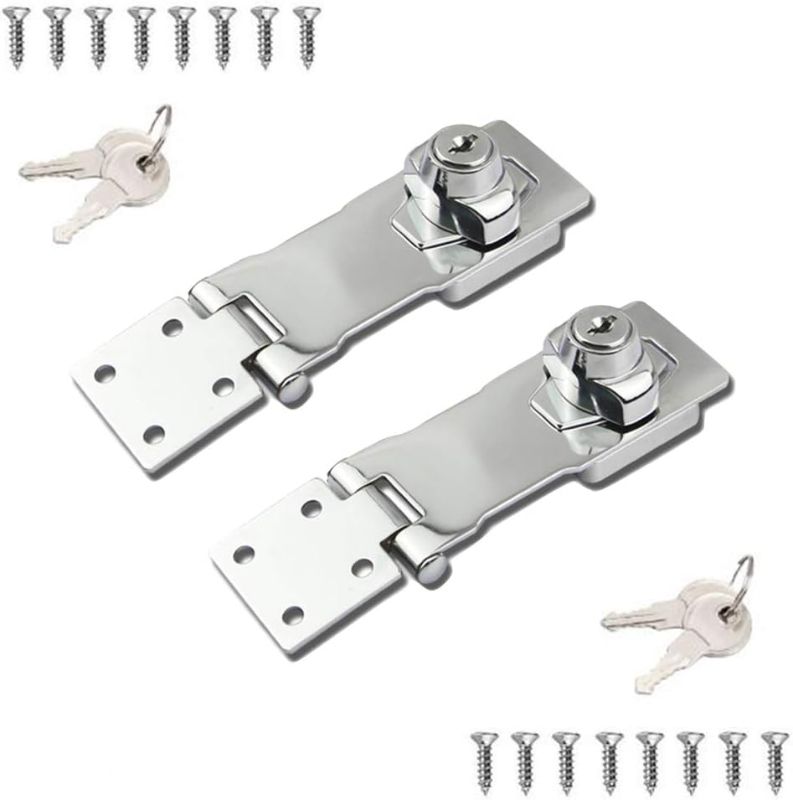 Photo 1 of 2 Packs Keyed Locks Twist Knob Locking Hasp for Small Doors, Cabinets and More,Stainless Steel Steel, Catch Latch Safety Lock with Keys (4inch, Silver)