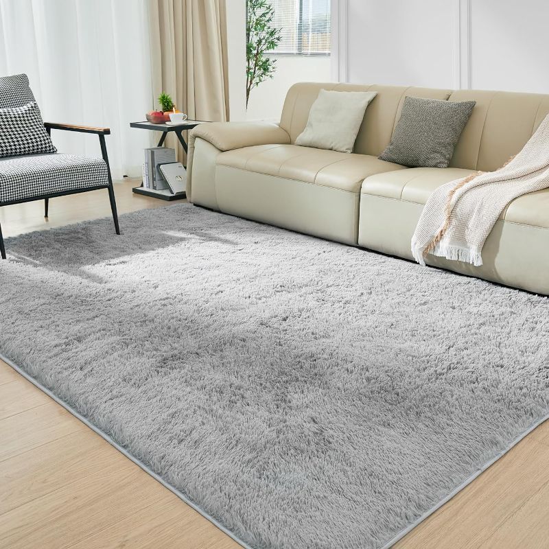 Photo 1 of 4X6 Light Grey Fluffy Shag Area Rug for Living Room, Anti-Skid Extra Comfy Fluffy Floor Carpet for Indoor Home Decorative, Nursery and Living Room, High Pile Soft Throw Rug