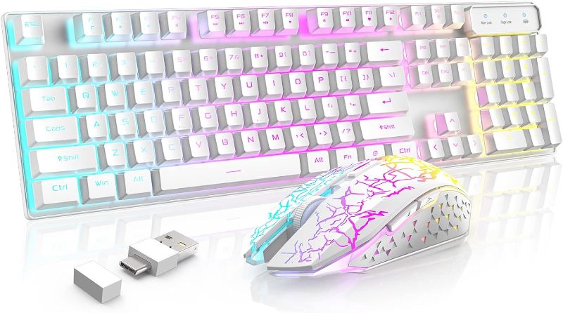 Photo 1 of XINMENG Wireless Gaming Keyboard and Mouse USB/Type-C Dual Receiver, Rechargeable Long Battery Life, Rainbow Backlit Mechanical Feel Keyboard and Adjustable DPI Mice, for PC,Mac,Laptop,PS4,PS5,Xbox