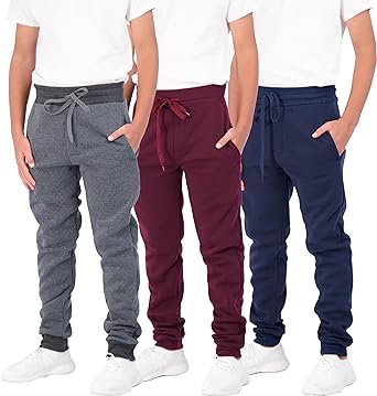 Photo 1 of 3 Pack: Boys Youth Active Athletic Soft Fleece Jogger Sweatpants Large