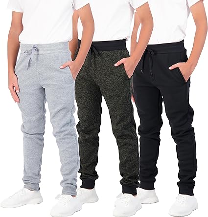 Photo 1 of 3 Pack: Boys Youth Active Athletic Soft Fleece Jogger Sweatpants Large