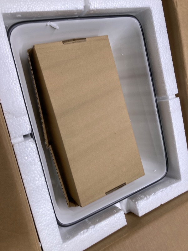 Photo 1 of ***SILVER*** Ceramic Rectangular Bathroom Vessel Sink, 16'' x 12'' Above Counter Porcelain Small Sink with Faucet Combo, White Body with Black Trim on The Top 16"x12"-Rectangle White