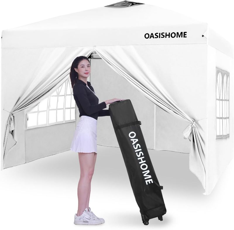 Photo 1 of Pop-up Gazebo Instant Portable Canopy Tent 10'x10', with 4 Sidewalls, Windows, Wheeled Bag, for Patio/Outdoor/Wedding Parties and Events (10FTx10FT, White)