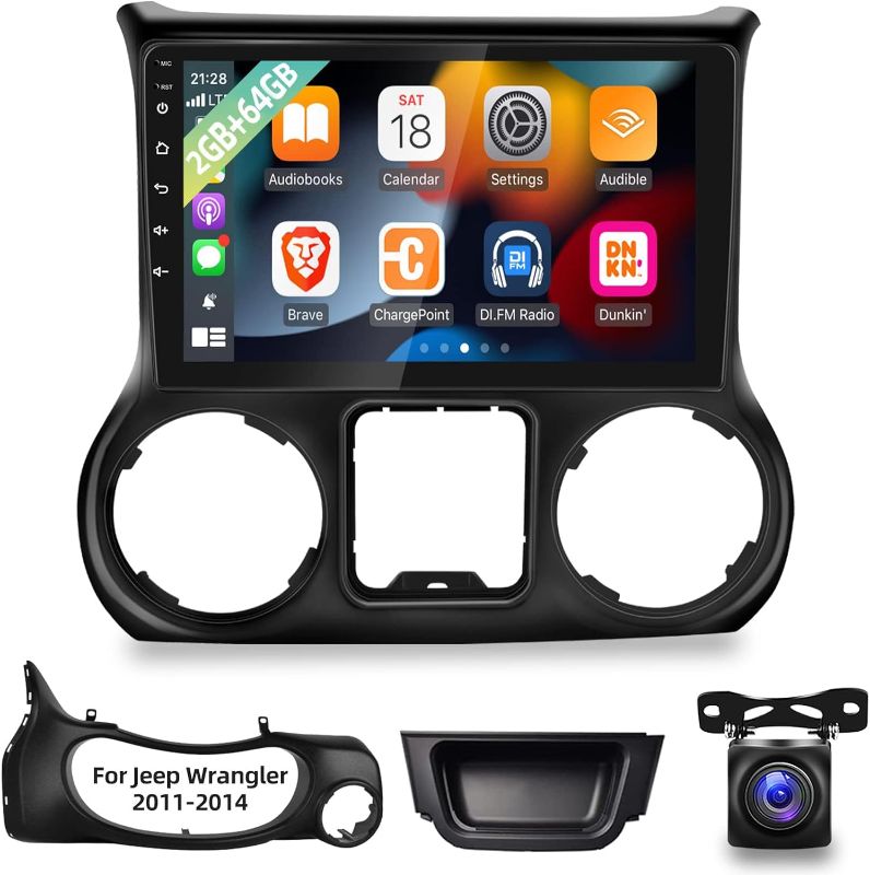 Photo 1 of 2+64G Android 13 Car Radio for Jeep Wrangler 2011 2012 2013 2014 with Carplay and Android Auto 10.1 inch Touch Screen Car Stereo, HiFi Audio/Bluetooth/WiFi/GPS +AHD Backup Camera