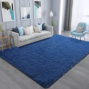 Photo 1 of Ompaa Soft Fluffy Area Rug for Living Room Bedroom, 5x8 Light Navy Plush Shag Rugs, Fuzzy Shaggy Accent Carpets for Kids Girls Rooms, Modern Apartment Nursery Dorm Indoor Furry Decor Light Navy 5x8 Feet