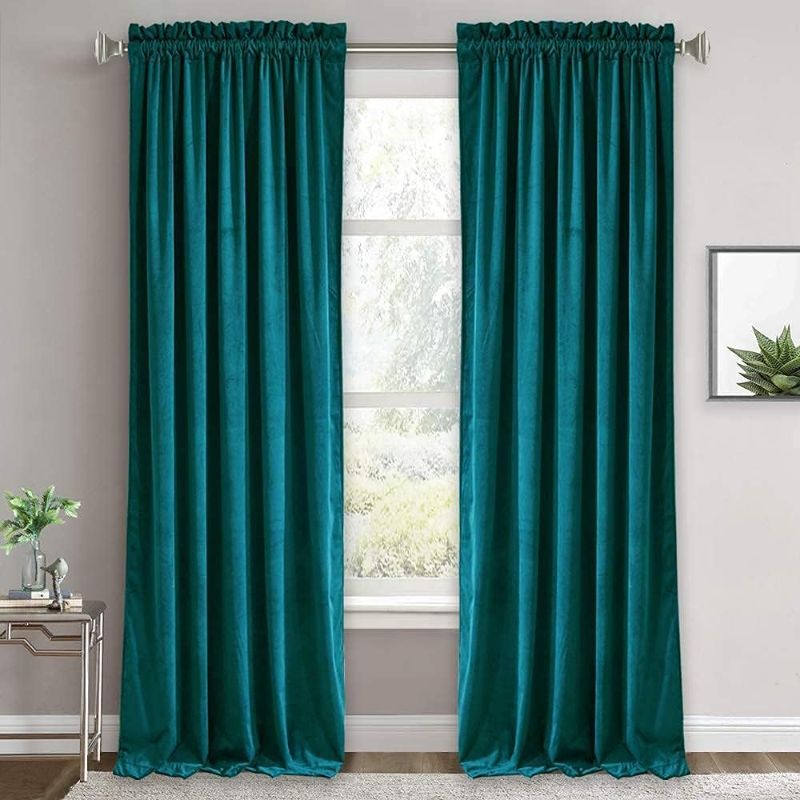 Photo 1 of Velvet Curtains - Room Darkening Curtains for Living room, Luxury Soft Window Drapes for Bedroom, Privacy Protect Thermal Insulated Backdrop, 52-inch Width x 96-inch Length, Peacock Blue, 1 Pair
