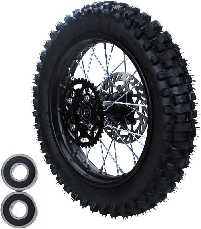 Photo 1 of ***FOR PARTS ONLY NO RETURNS***12-15MM axle 14" Rim tube tire Complete rear wheel For small Dirt Pit Bike Trail 90/100-14 3.00-14 Wheel Rim Tire Fits 125-160cc Pit Dirt Bike TTR SSR BBR Includes Brake Rotor and Sprocket