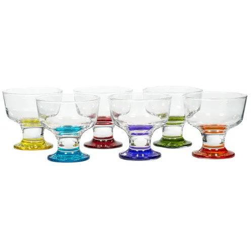 Photo 1 of ****USED** Red Co. Short Stem Clear Glass Tall Dessert Bowls with Multi Colored Base, 6.75 Ounce, Set of 6