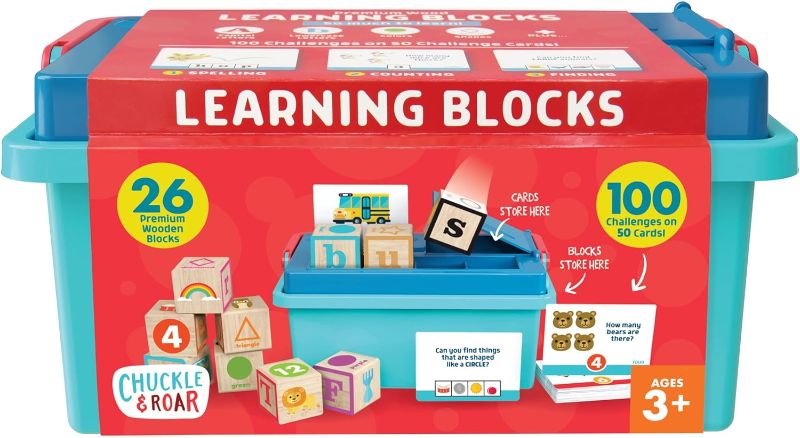 Photo 1 of Chuckle & Roar - Learning Blocks: Alphabet Blocks & Learning Flashcards - Educational Learning Activity for preschoolers - Fun and Engaging for Toddlers - Storage Bin Included for Easy cleanup
