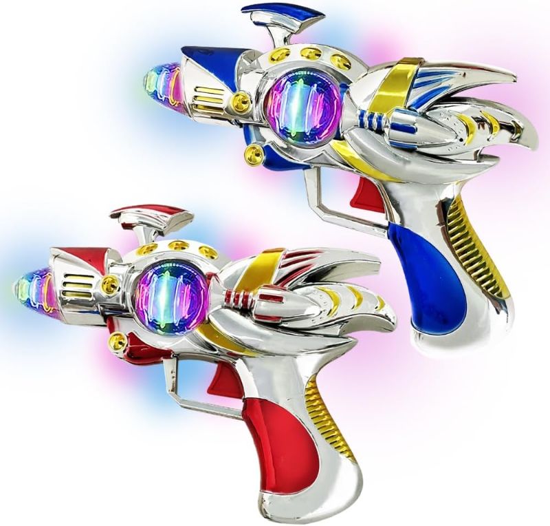 Photo 1 of ArtCreativity Red & Blue Super Spinning Space Toy Gun Set with Flashing Lights & Sound Effects, Pack of 2 Space Guns, Light Up Toys for Boys & Girls, Batteries Included
