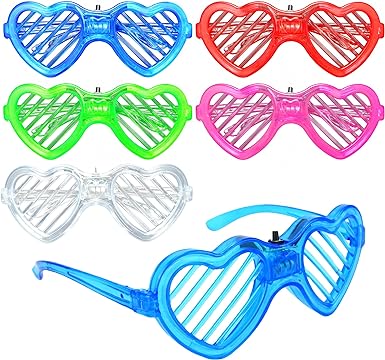 Photo 1 of 5pcs  Glasses Led Glasses for Party, 5 Color Heart Glow Glasses Glow in the Dark Glasses for Adult Neon Accessories Rave Accessories Flashing Shutter Shades Glasses for Birthday Holiday ***stock photo similar item***