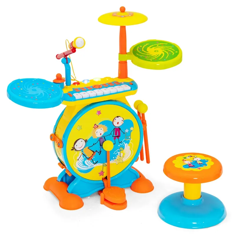 Photo 1 of 2-in-1 Kids Musical Instrument, Piano Keyboard & Rock Roll Jazz Drum Set,Electronic Toys Gifts for 3 4 5 6 7 8 Years Old Children Boys Girls, w/Microphone,Stool,Sing-Along,MP3,Record & Play.etc Pink 2 in1,Piano, Jazz drum