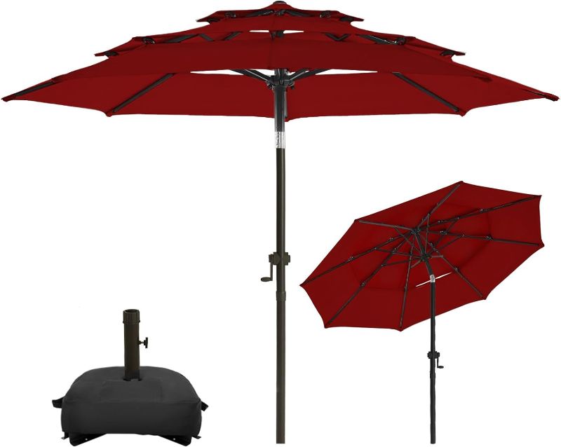 Photo 1 of 3 Tiers Patio Umbrella Fade-Resistant, Waterproof Polyester DTY Umbrellas for Garden, Lawn, Deck, Backyard and Pool,Burgundy