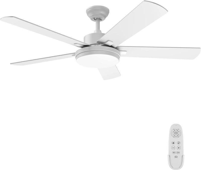 Photo 1 of 52 Inch Modern Ceiling Fan with Light and Remote Control, White, Dimmable, Adjustable Color Temperature, Timer, Reversible DC Motors, Easy Installation
