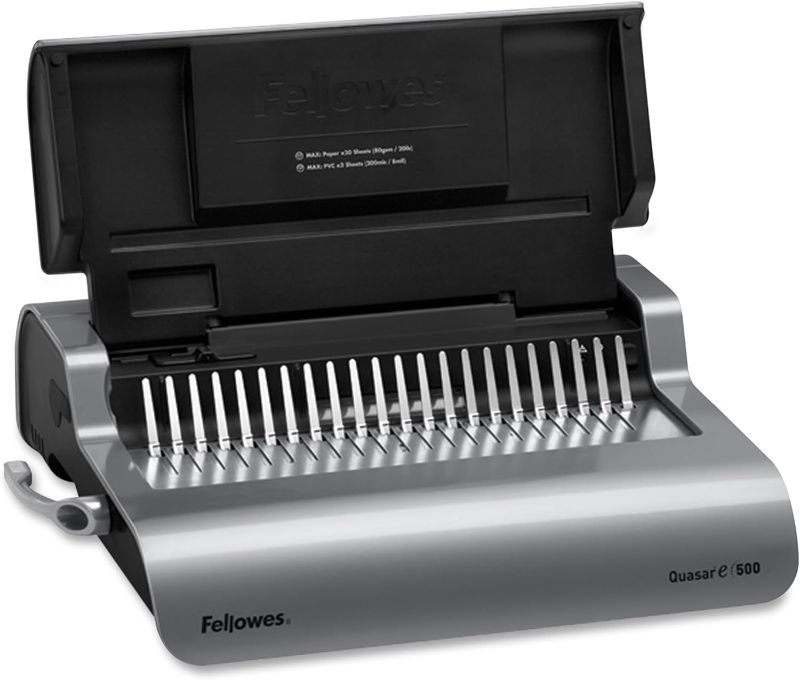 Photo 1 of 50043859514248Fellowes 5216901 Quasar 500 Electric Comb Binding System, 16 7/8 x 15 3/8 x 5 1/8, Metallic Gray
