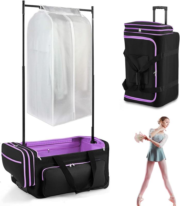 Photo 1 of ***NOT SAME COLOR, SEE PICS***
28 inch Dance Bag with Garment Rack, Rolling Dance Competition Bag with Rack, Collapsible Costume Duffel Bag with Wheels and Garment Cover Bags for Competition, Shows, Performances, Travel.
