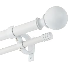 Photo 1 of 1" Classic Window Curtain Rod with Round & Barrel Finials Simple Double Telescoping Drapery Rod, 18-36", Matted White
