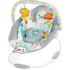 Photo 1 of Bright Starts Comfy Baby Bouncer Soothing Vibrations Infant Seat - Taggies, Music, Removable -Toy Bar, 0-6 Months Up to 20 lbs (Whimsical Wild)
