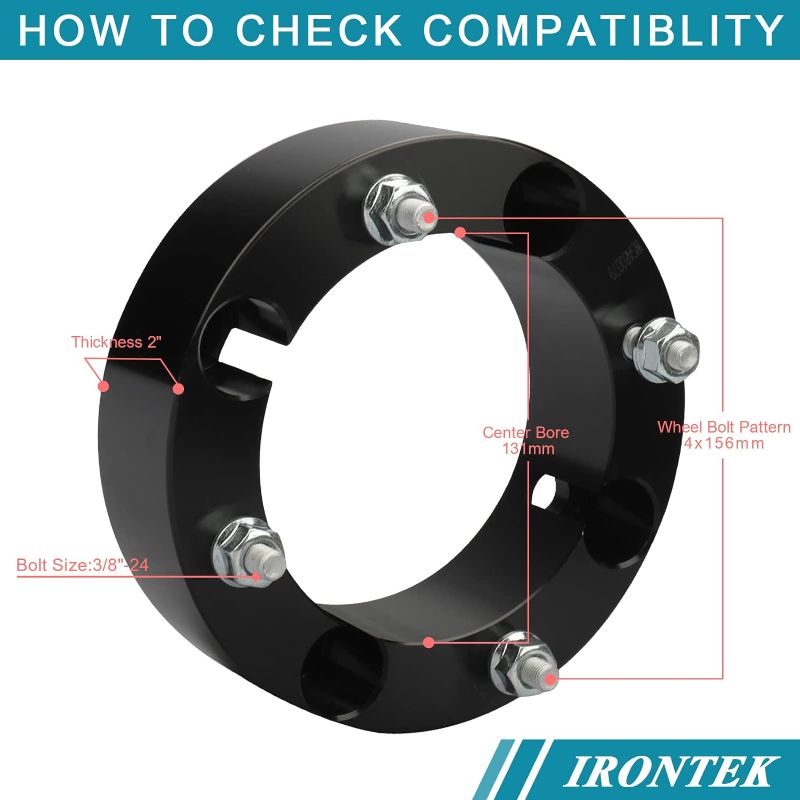 Photo 1 of **** ONLY ONE****HISH 4x156mm Wheel Spacers, 2"(50mm) Thickness with 3/8"-24 Studs 131mm Hub Bore, Fit for Polaris Ranger RZR Sportsman Xplorer 400 500 600 700 800 Kawasaki 300B Lakota KSF 250 KXT 250, Set of 4 3/8"-24-2inch