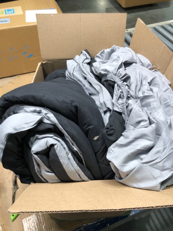 Photo 1 of ***stock photo similar item*** Anluoer King Size Bed in a Bag 7 Pieces, Black Comforter Set with Comforter and Sheets, All Season Bedding Sets with 1 Comforter, 2 Pillow Shams, 2 Pillowcases, 1 Flat Sheet, 1 Fitted Sheet King (black & grey)