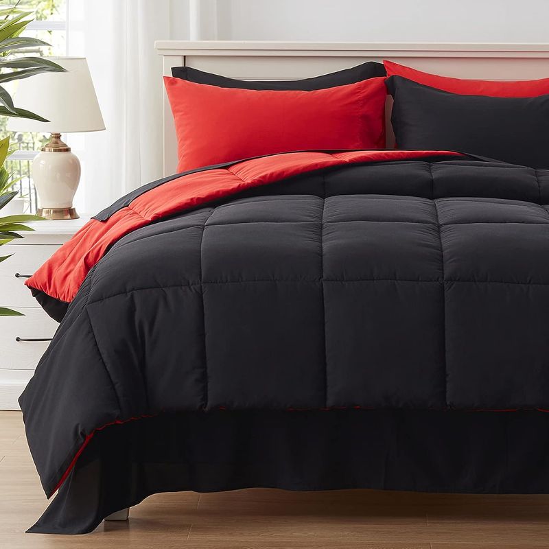 Photo 1 of ***stock photo similar item*** Anluoer King Size Bed in a Bag 7 Pieces, Black Comforter Set with Comforter and Sheets, All Season Bedding Sets with 1 Comforter, 2 Pillow Shams, 2 Pillowcases, 1 Flat Sheet, 1 Fitted Sheet King (black & grey)