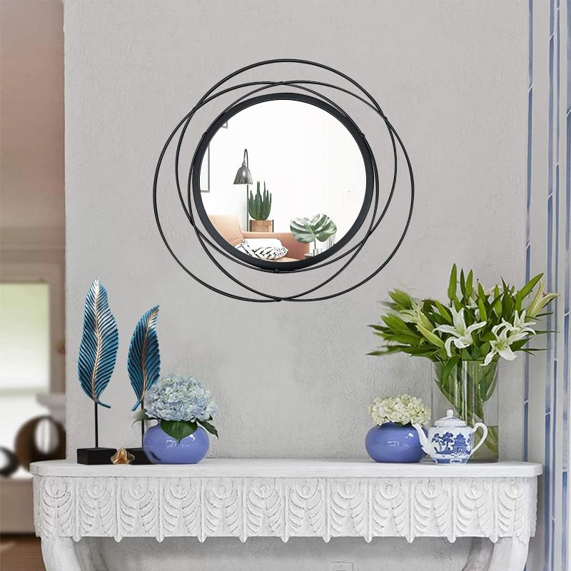 Photo 1 of 14'' Black Circle Mirror Wall Decor Wire Metal Mirror Round Mirror Home Decor Hanging Mirror for Room/Bedroom/Bathroom/Entryway (Medium Size 14 inch,Circles)…
