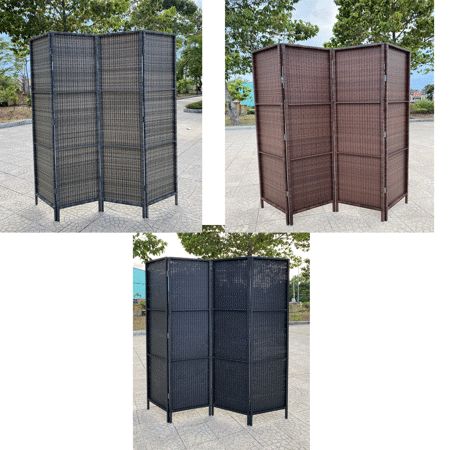 Photo 1 of 3 Panels Patio Outdoor Privacy Screen Room Divider Brown Resin Wicker Weather Resistant
