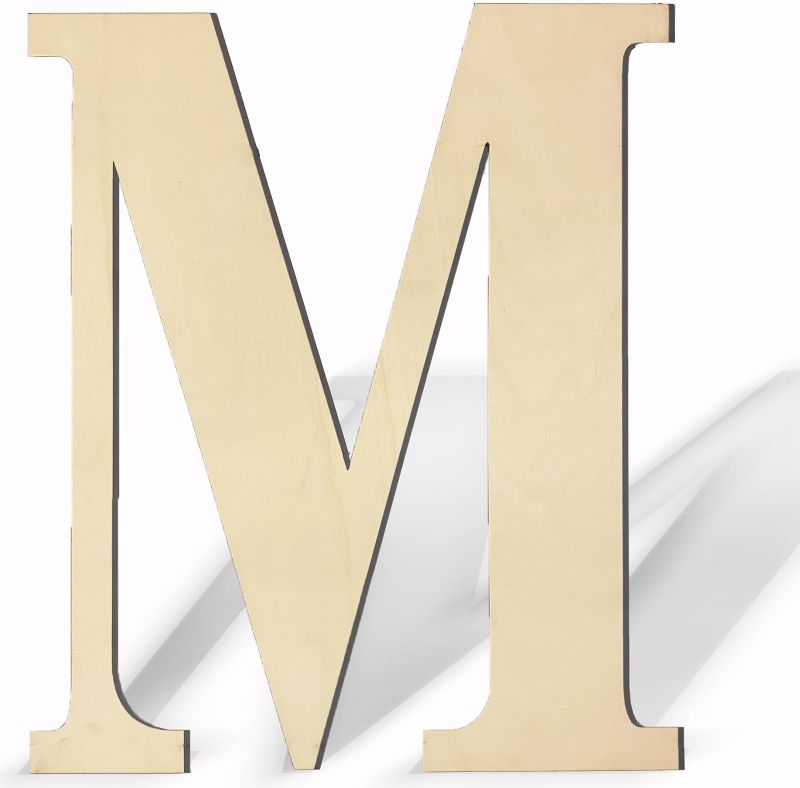 Photo 1 of 17 Inch Unfinished Wood Letter for Wall Decor, Paintable Thick Wooden Letter for DIY Craft Projects, Blank Wood Alphabet Letter for Birthday, Parties, Wedding, Christmas Home Decoration (Letter M)