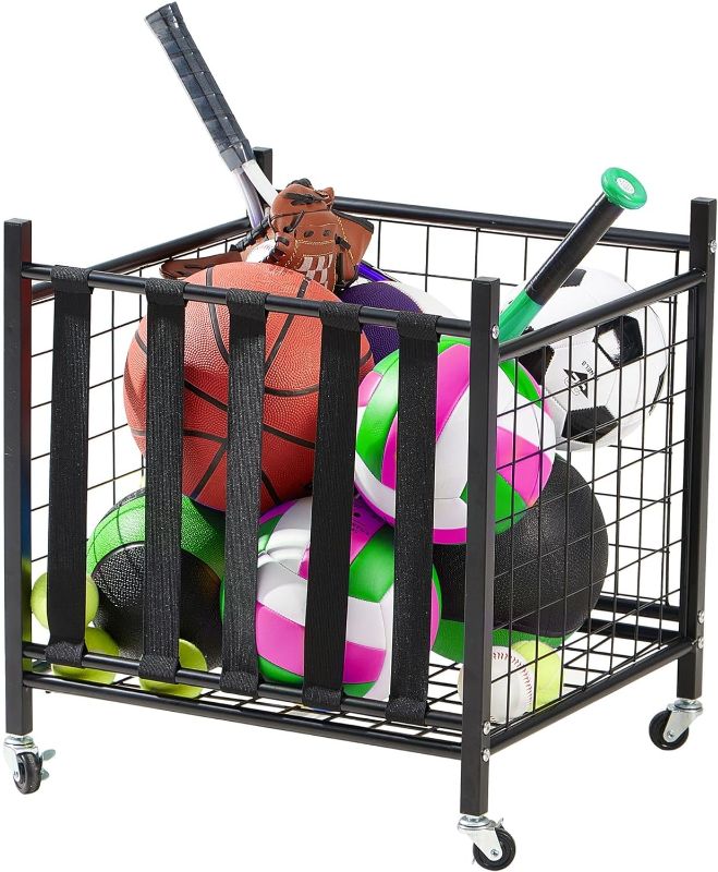 Photo 1 of ***NOT EXACT***
Rolling Steel Storage Cart with Elastic Straps and Locking Wheels, Indoor Outdoor Equipment Ball Cart Stuffed Animal Toy Storage, Holder and Organizer - Storage for Home, Garage, School, Gym