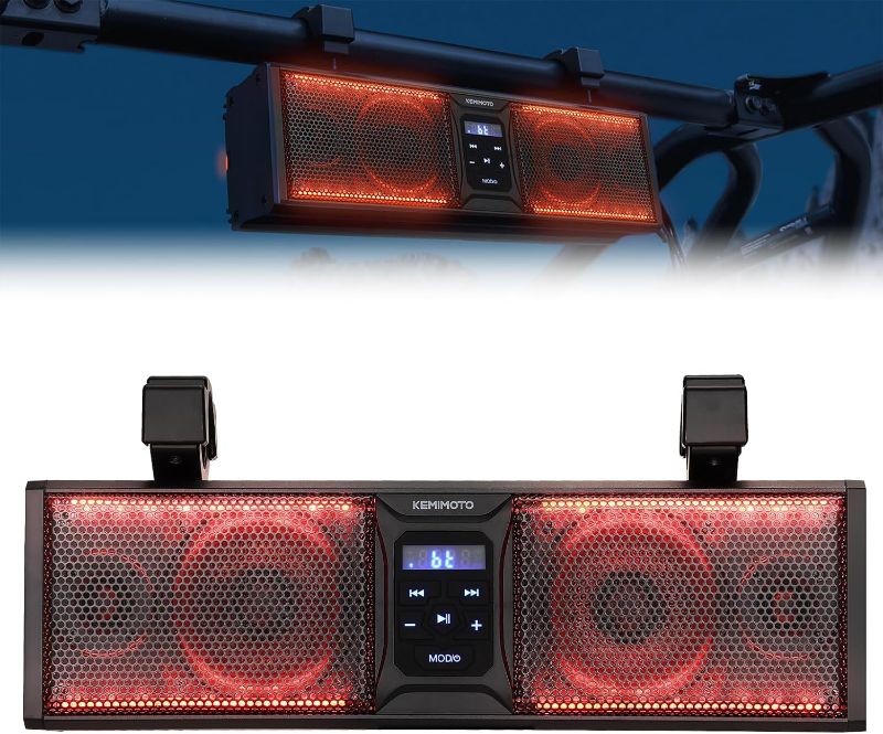 Photo 1 of KEMIMOTO UTV Sound Bar 16 Inch SoundBar UTV Sound System SXS Speakers Bluetooth-Compatible with Multicolor LED Lighting Compatible with Polaris RZR Can-Am Defender Maverick X3 CFMOTO ZFORCE
