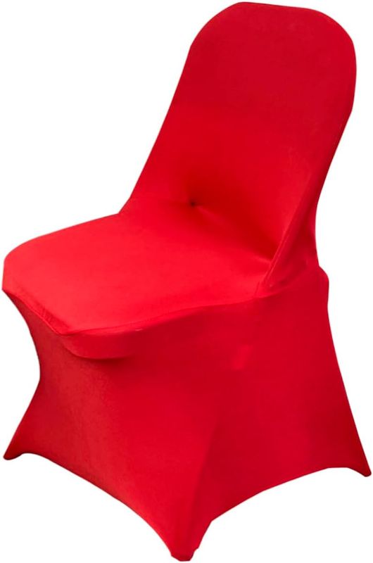 Photo 1 of  Stretch Spandex Folding Chair Covers, Universal Fitted Chair Cover Protector for Wedding, Party,Banquet, Celebration,Decoration Elastic Chair Cover (Red, 10 PCs) Red 10 PCs