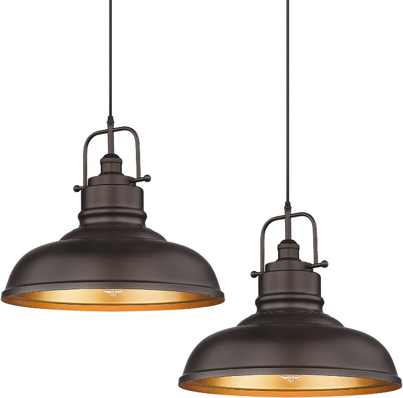 Photo 1 of zeyu 2 Pack Large Kitchen Pendant Lights 17.7 Inch, Farmhouse Industrial Metal Dome Pendant Light for Dining Room, Oil Rubbed Bronze Finish, 016-1M-2PK ORB
