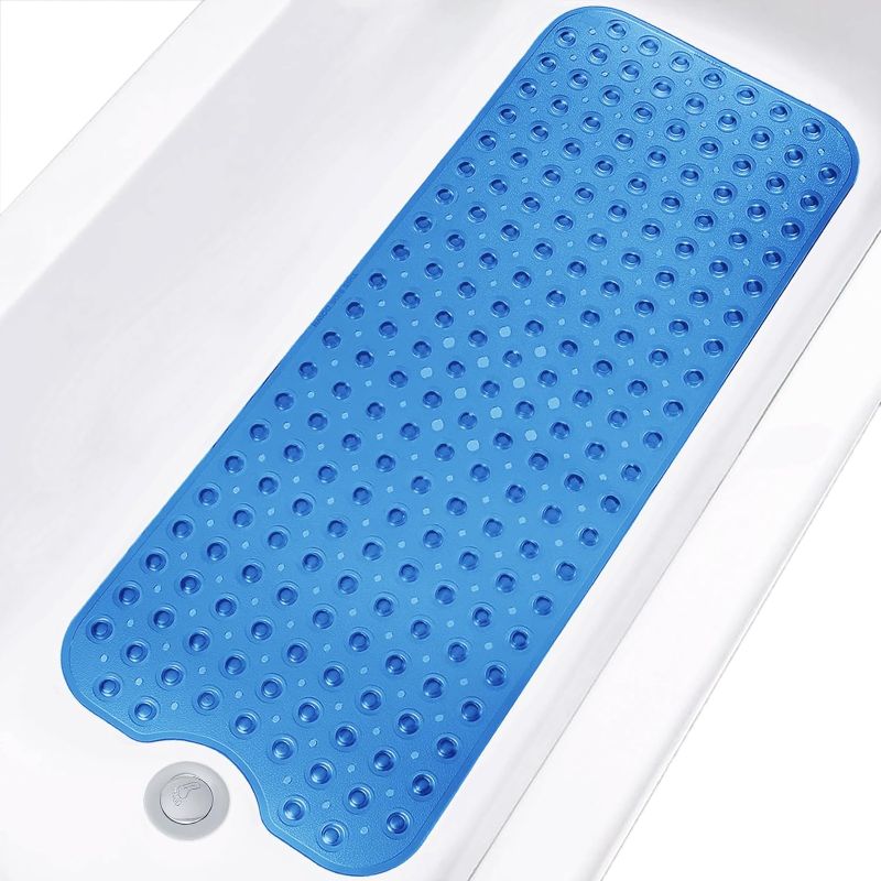 Photo 1 of ***NOT EXACT***
 Bathtub and Shower Mats, Extra Long Non-Slip Bath Mat  Machine Washable Bath Tub Mat with Suction Cups & Drain Holes for Bathroom, Clear Royal Blue