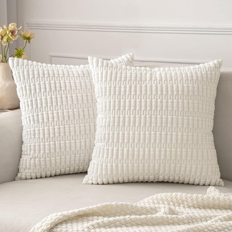 Photo 1 of ****USED**NEED TO BE CLEANED*** * Pack of 2 Corduroy Decorative Throw Pillow Covers 18x18 Inch Soft Striped Square Boho Pillow Covers Modern Farmhouse Home Decor for Sofa Living Room Couch Bed Cream White