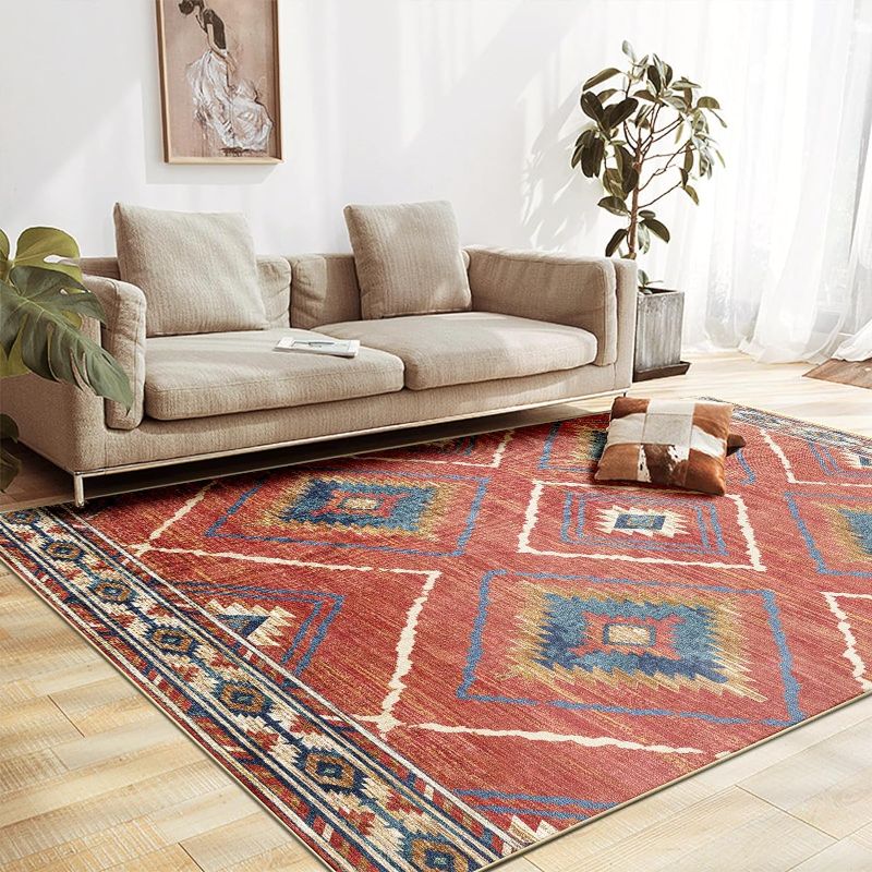 Photo 1 of *****USED**** BESTSWEETIE 5x7 Area Rugs, Washable 5x7 Rugs, Non Slip Floor Carpet, Low Pile Water Repellent,Ultra Soft Moroccan Rugs for Living Room Indoor-Red/Orange