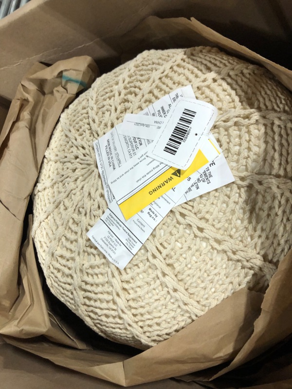 Photo 1 of ****USED*** Round Hand Knitted Pouf Ottoman,Cable Style Cotton Braided Rope Floor Ottomans Comfortable Seat Footstool