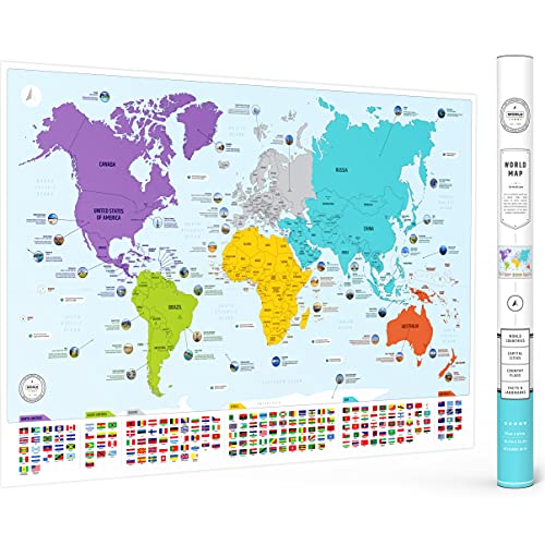 Photo 1 of ****USED** XL World Map with Flags - 66 X 96 Cm Easy to Frame Wall Art Poster - Travel Map Designed for Kids & Adults + 50 Interesting Facts