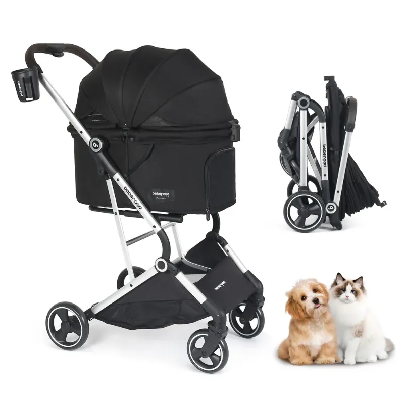 Photo 1 of ***SOLD AS PARTS*** 
T4 Pet Stroller Dog Cat Stroller for Small Medium Dogs Cats, 4 Wheels Travel Folding Carrier Waterproof Puppy Stroller with Pad, Canopy and Cup Holder, Black