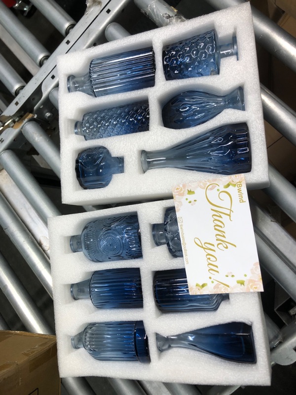 Photo 1 of 12pcs Glass  Vases Set, Small Vases for Flowers, Blue Bud Vase for Centerpieces in Bulk, Mini Vintage Vase for Rustic Wedding Decorations, Office and Home Table Flower Décor-Blue Blue 12pcs