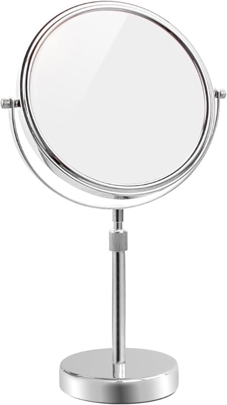 Photo 1 of ****USED*** MIRROR WANT SCREW INTO BASE**Tabletop Makeup Mirror 8 Inch Double-Sided with 7X Magnification, Freestanding Mirror with Pedestal for Shaving, Height Adjustable Chrome Finish (8 Inch, 7X