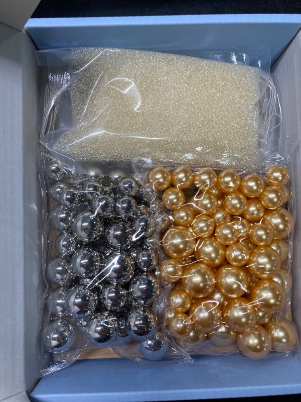 Photo 2 of Awfrky 40,130pcs Vase Fillers Set with Clear Water Gel Beads, Floating Pearls Beads, Floating Candles, LED String Lights for Party Decoration, Wedding Decorations Table Centerpiece(Gold+Silver) ***MISSING PIECES***