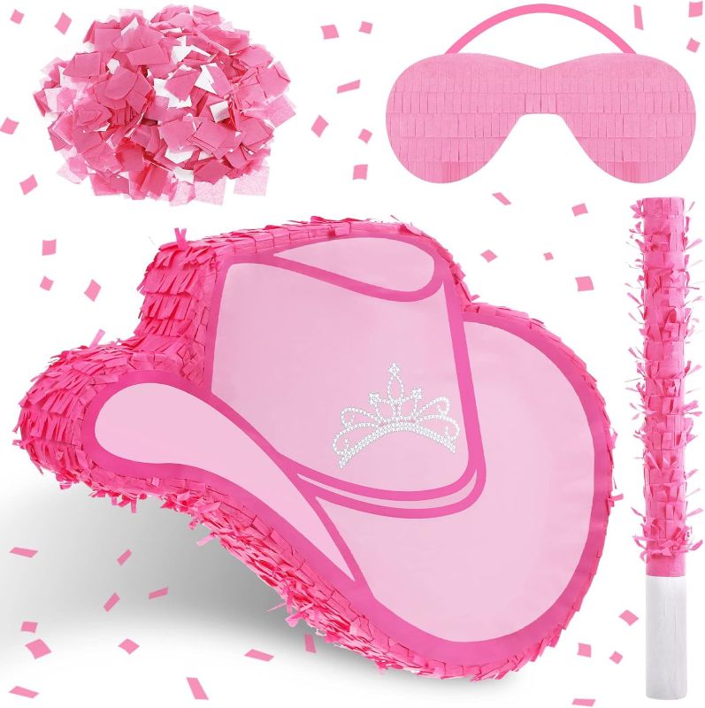 Photo 1 of  Cowgirl Hat Pinata Bundle with a Blindfold and Bat Birthday Pinata Pinatas for Western Cowboy Theme Birthday Party Decors Party Favors Photo Prop Candy Holder Party Supplies SIMILAR ITEM 