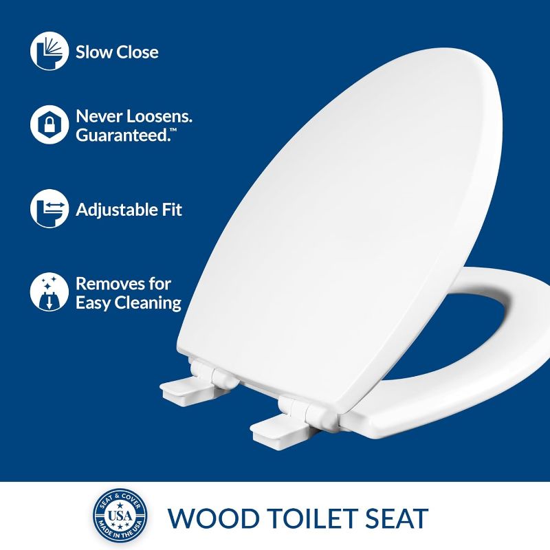 Photo 1 of  Toilet Seat, Slow Close, Non Slip Premium Wood, Easy Clean, Easy Install, Elongated, White