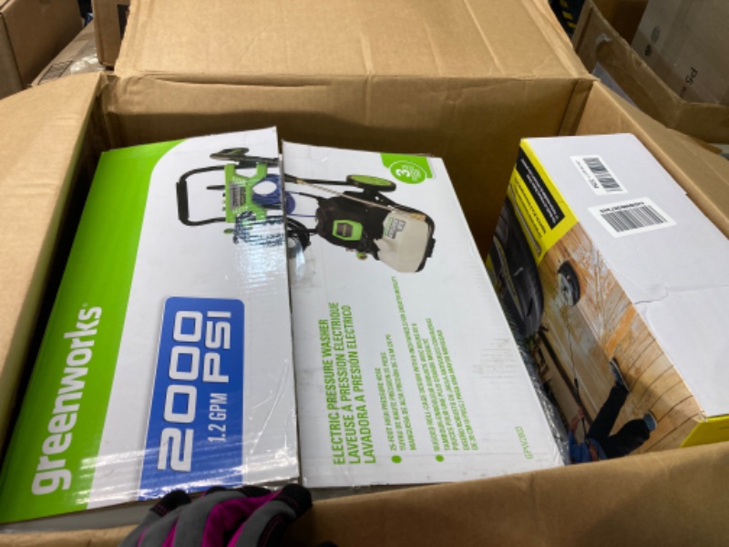 Photo 1 of Greenworks 2000 PSI 1.2 GPM Pressure Washer (Open Frame GPW2003) GPW2003 & 12" (in.) Surface Cleaner Pressure Washer Attachment