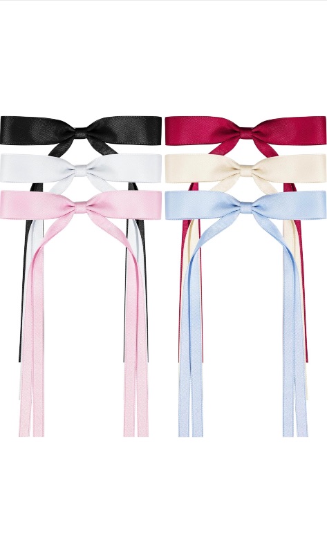 Photo 1 of 3 pack of 6 Piece Hair Bows for Women, Satin Hair Ribbon Hair Bows Metal Bow Hair Clips with Long Tail, Tassel Bowknot Hair Clips Hair Barrettes Hair Accessories for Women Girls Teens Kids