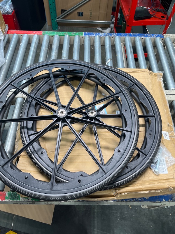 Photo 1 of (1PR,Black) Wheelchair rear wheel replacement 24x1"wheel,Rear Wheel Assembly for 16-18-20 Inch Wheelchairs, Replacement parts (24 * 13/8(2count)) 24*13/8(2count)