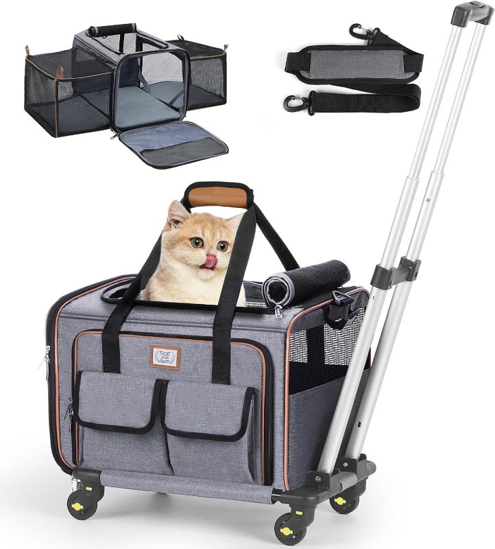 Photo 1 of ****USED** "SIMILAR ITEM" Lekereise Airline Approved Cat Dog Carrier with Wheels Expandable Rolling Pet Carrier for Medium Dogs and Cats Under 15 25LBS, Pet Travel Carrier on Wheels, Grey/Green